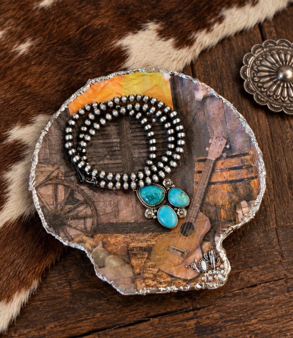 Western Cowboy Boot & Hat Shell Jewelry Dish | Cowgirl Trinket Holder